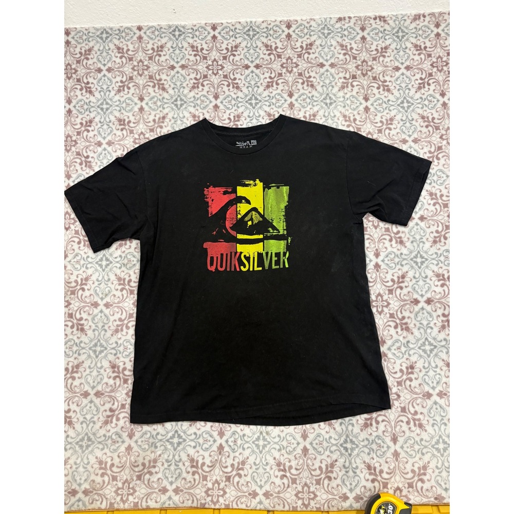 Quiksilver Mens Graphic T-Shirt Black Rasta Logo XL Short Sleeve Tee